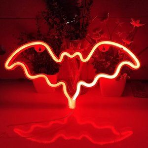 Red BAT Neon Sign LED Light Wall Lamp Cute Halloween Bats Party Decoration New